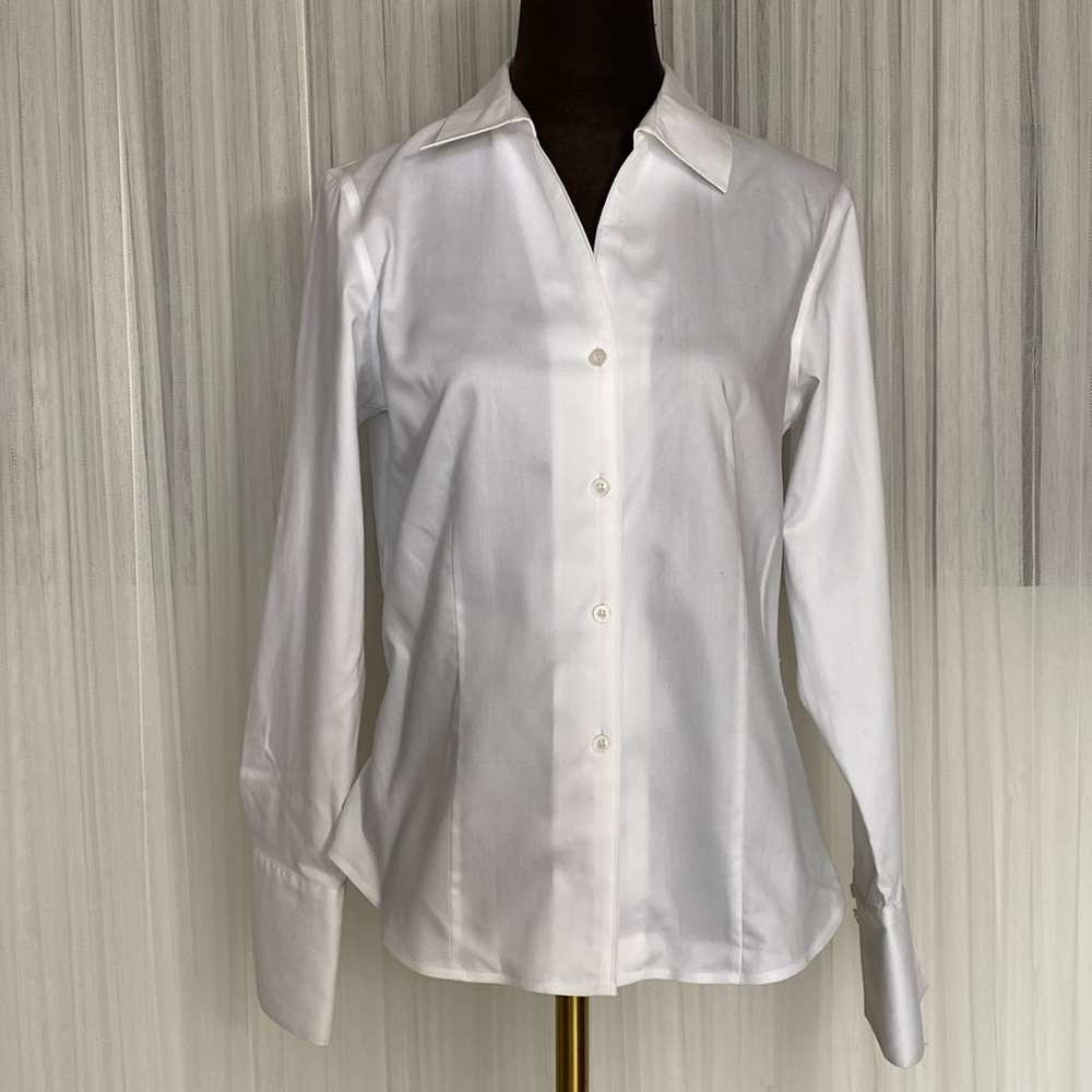 Karl Lagerfeld White crisp button down roll up wrists! Classic 100% cotton Sz 8